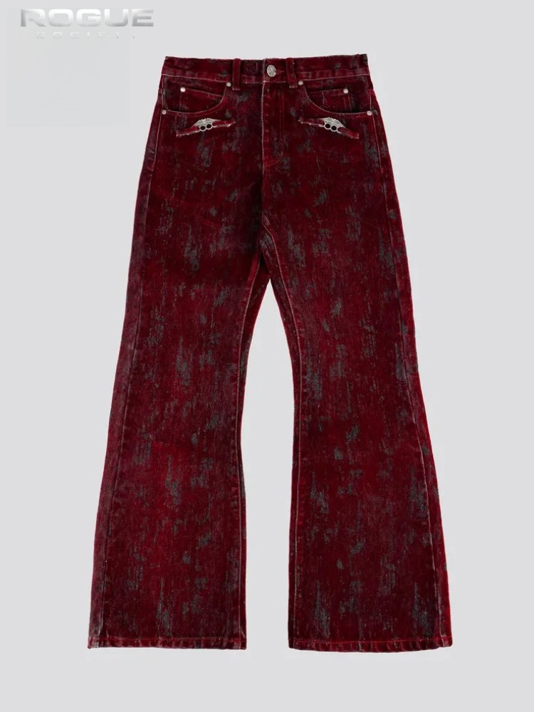 Jeans pour hommes style Ins, nouvelle mode, vintage américain, en denim floqué évasé, Harajuku, unisexe, coupe ample, streetwear urbain