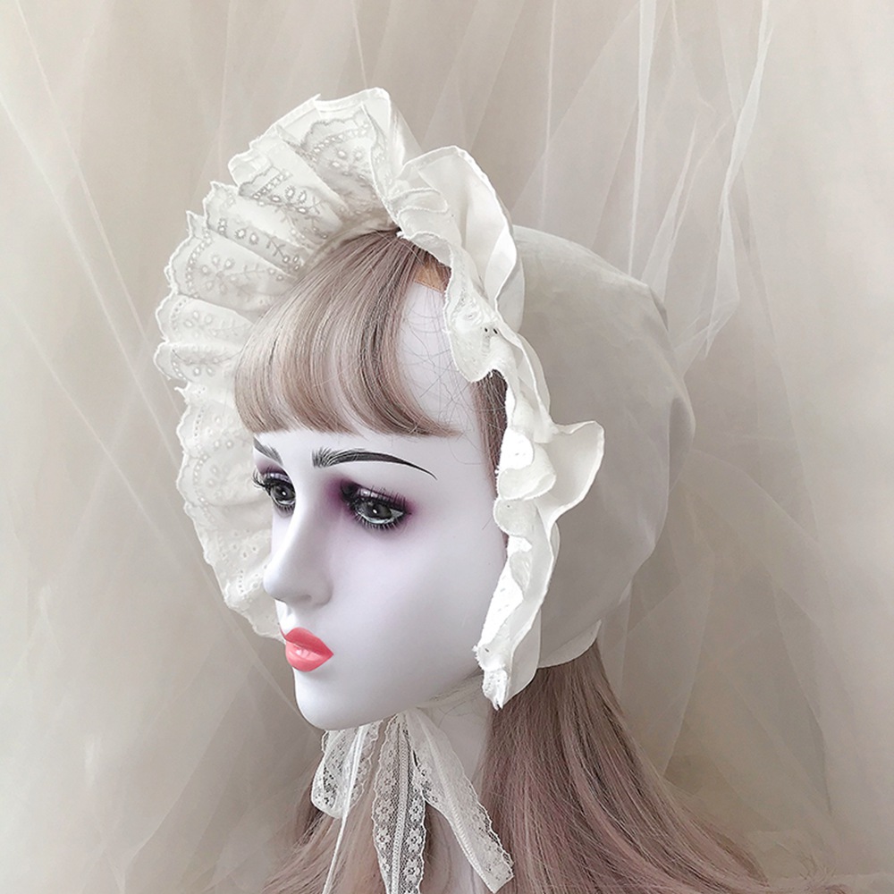Chapeau Bonnet Lolita à Volants pour Femme, Style Victorien Médiéval Vintage, Chapeau de Soubrette Cosplay Ajustable à Lacets, Casquette Citrouille