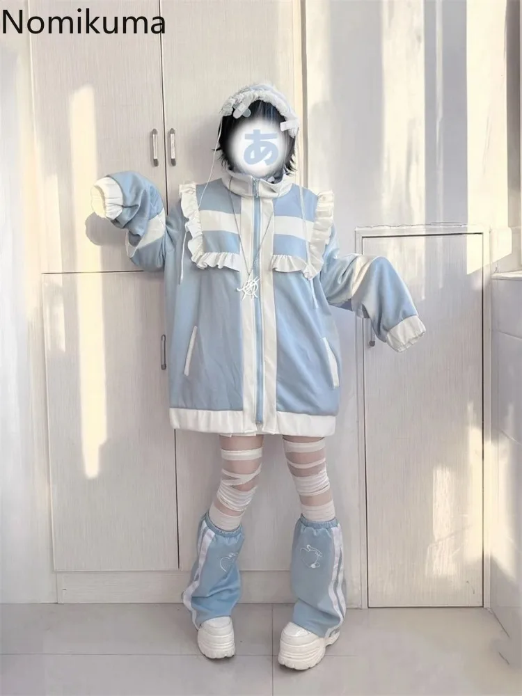 Manteau japonais pour femmes, Patchwork, manches longues, vêtements d'extérieur surdimensionnés, hauts Y2k, Style Preppy, décontracté, mode, volants, vestes Lolita Y2k