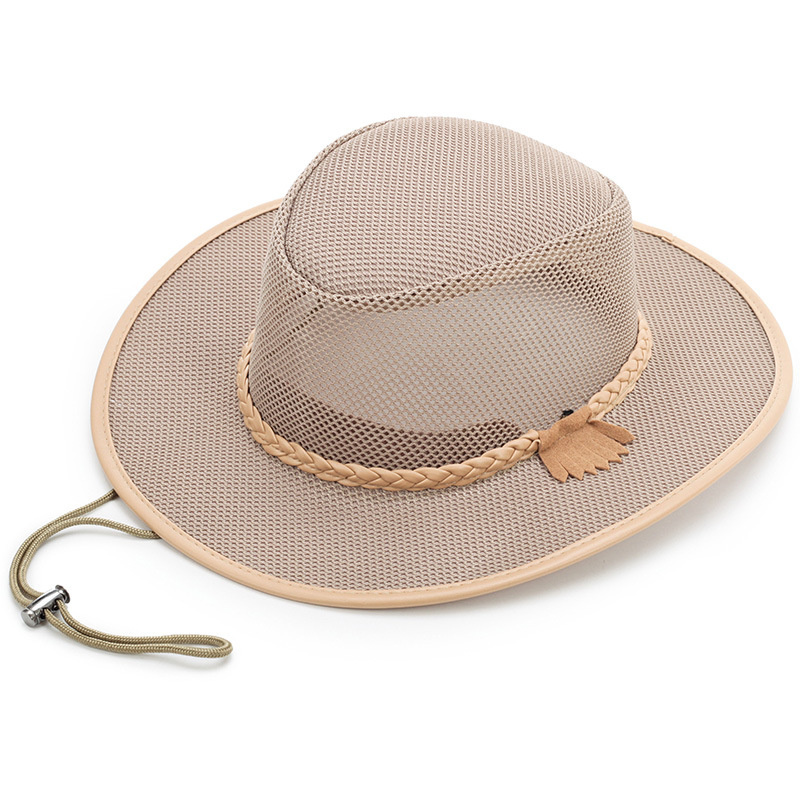 Chapeau de cowboy à large bord pour hommes – Chapeau de soleil d'été en maille respirante pour la plage et l'extérieur