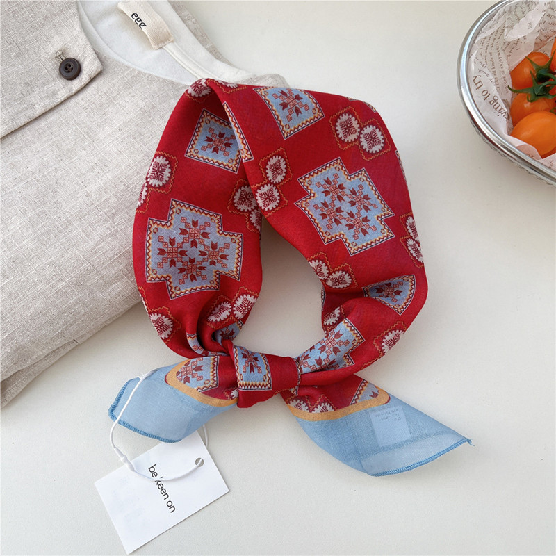 Foulard carré imprimé motif géométrique 56 cm, écharpe, bandana, ruban pour cheveux, bandeau