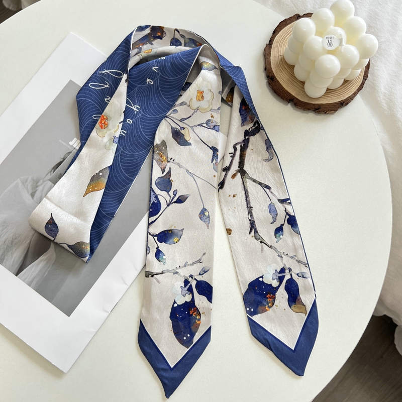 Nouveau Long sac écharpe femmes bandeau de cheveux dame accessoires imprimer foulards maigres bandeau Satin ruban cou cravate sac décoratif foulards