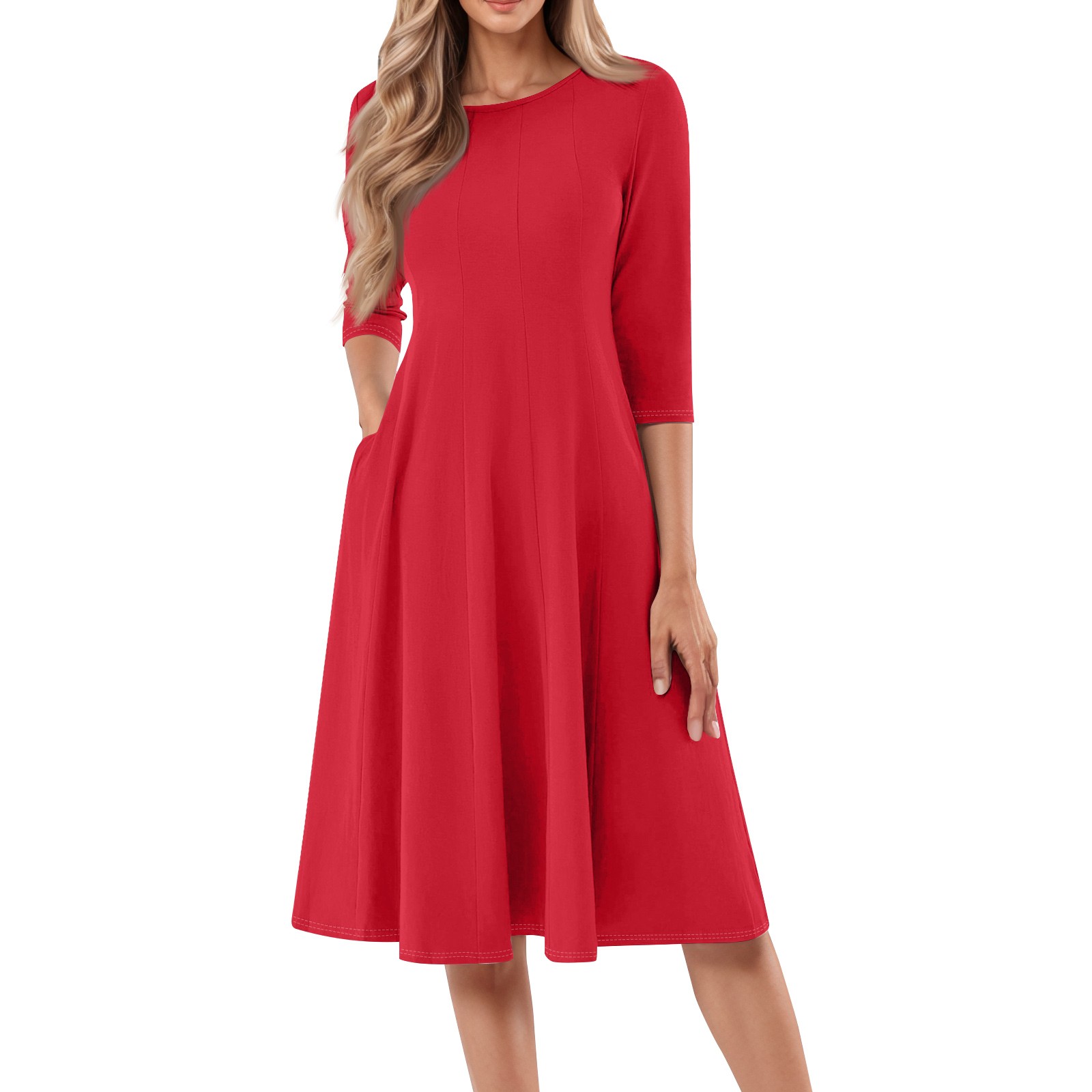 Manches longues t-shirt robes pour femmes poches décontracté ample balançoire Robe femme décontracté couleur unie col rond manches longues Robe Robe