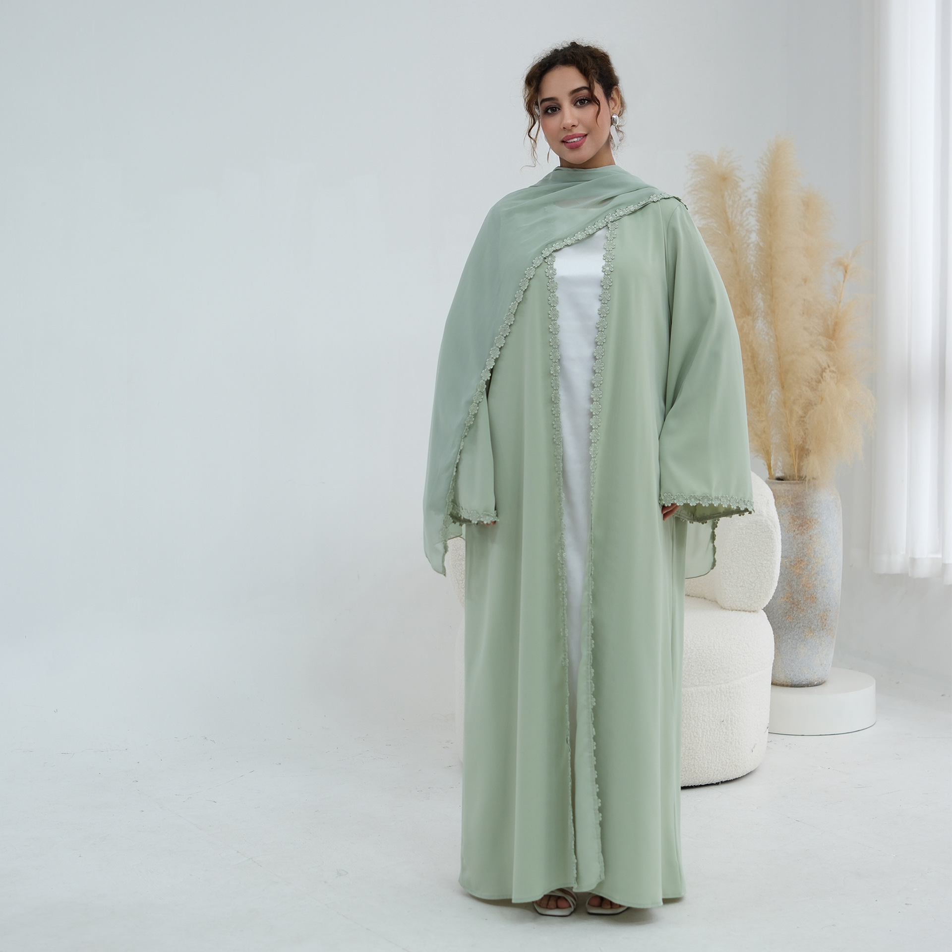 Abaya pour femmes, ensemble 2 pièces, robes en dentelle, hijab, jalabiya, cardigan musulman, robe, khimar, maroc, Dubaï, kaftan, Islam, vestidos