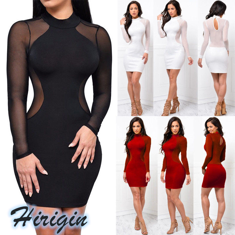 Robes d'été nouvelles femmes été décontracté à manches longues col rond robe dos nu Sexy dentelle voir si Mini robe S-XL