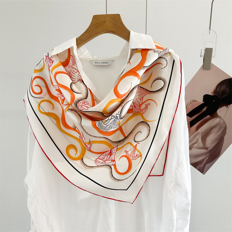 Écharpes en soie pour femmes, design tendance, 90*90cm, carrées, imprimées d'un seul côté, bandana en soie pour femme