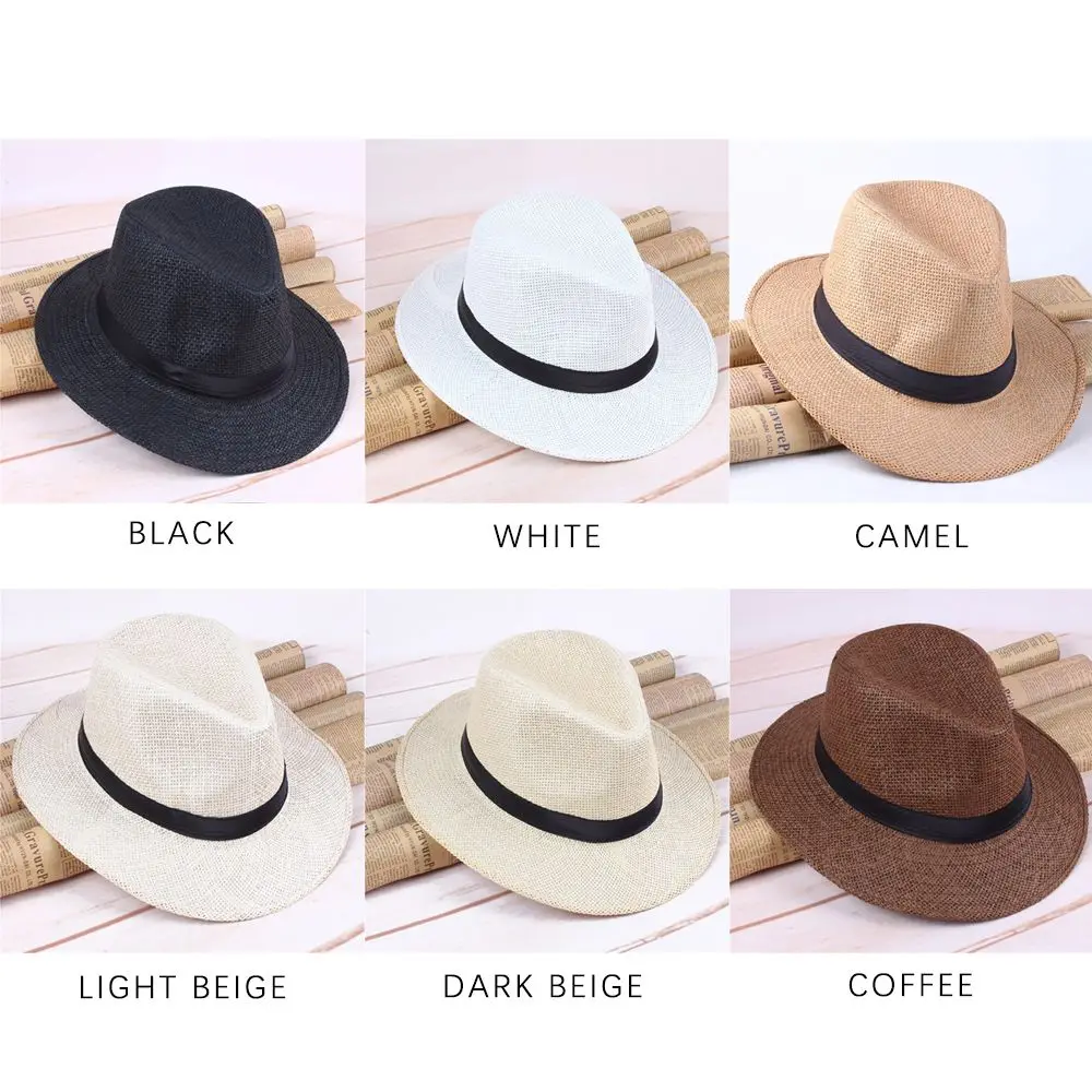 Chapeau de paille Panama pour homme, style cowboy, à large bord, pour la plage et l'été
