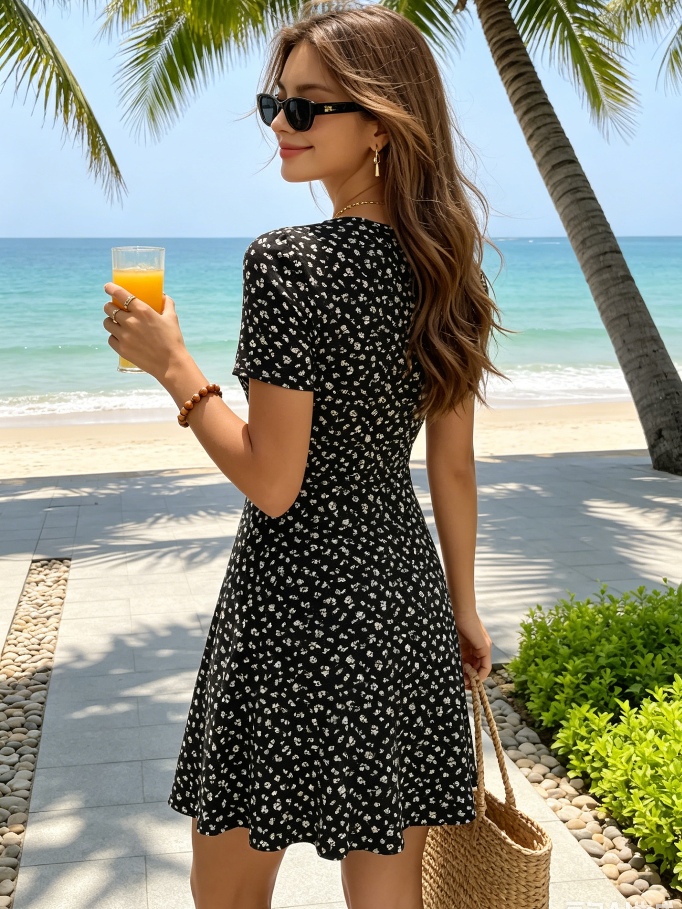 Robe à imprimé floral pour femmes, jupe courte à manches courtes, style décontracté et élégant, vêtements à la mode, printemps et été
