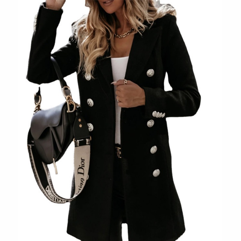 Automne hiver manteau en laine nouvelles femmes à manches longues Double brassage coupe ajustée Trench manteau femmes solide col rabattu longue Trench manteau