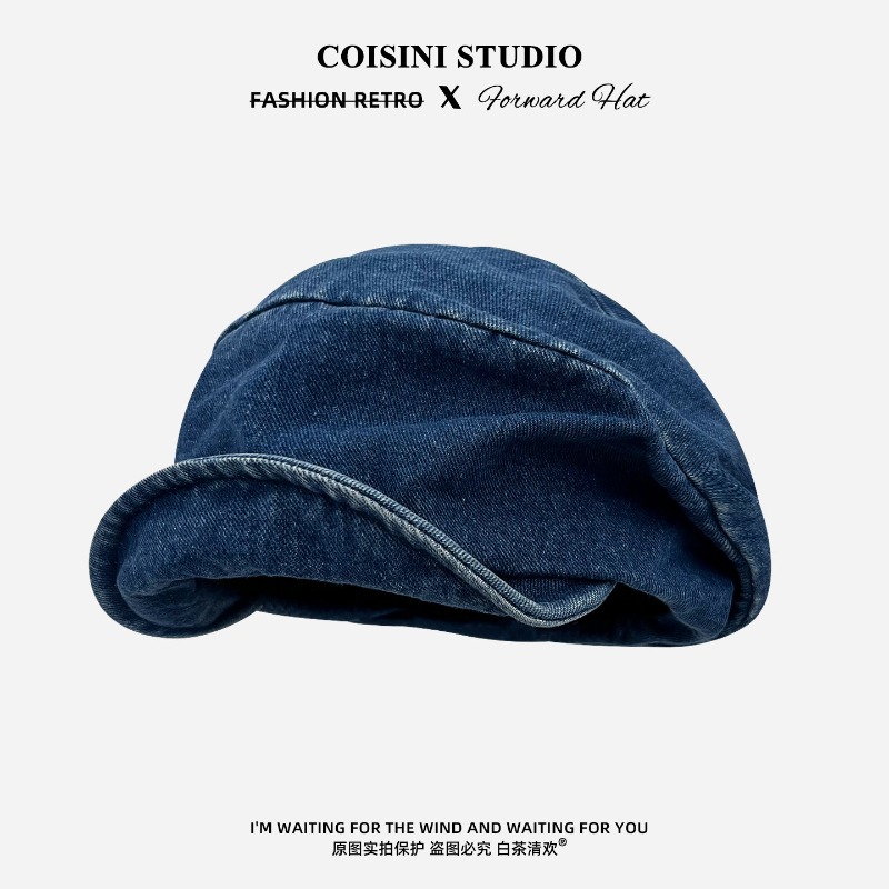 Casquette de peintre octogonale en jean rétro tendance pour hommes et femmes, style japonais polyvalent, casquette de newsboy à large bord souple, Gorra