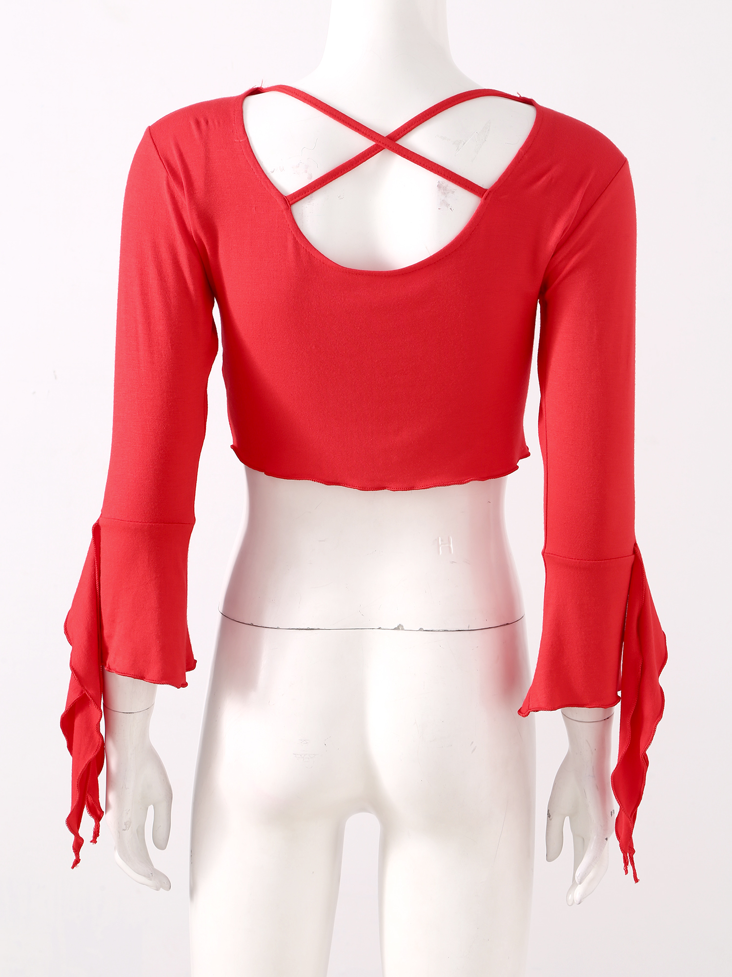 Haut de danse du ventre sexy pour femmes, col en V, manches évasées, bandage découpé, entraînement financier, vêtements de danse indienne, olympiques