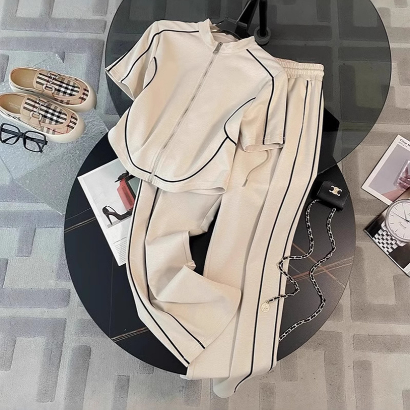 Ensemble de vêtements de sport à la mode pour femmes, nouveau Style d'été, style occidental, rajeunissant, coréen, décontracté, jambes larges, pantalon, ensemble deux pièces