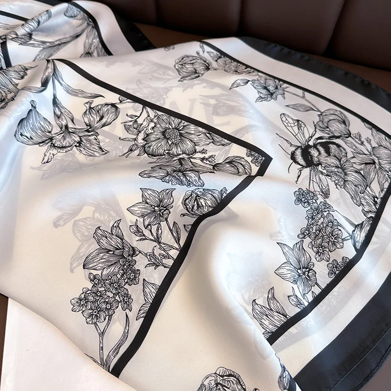 Foulard Carré à Imprimé Floral de Luxe pour Femme, 70x70cm, Bandeau de Cheveux, Ruban de Tête, Hijab, Bandeau de Sauna, Satin Doux