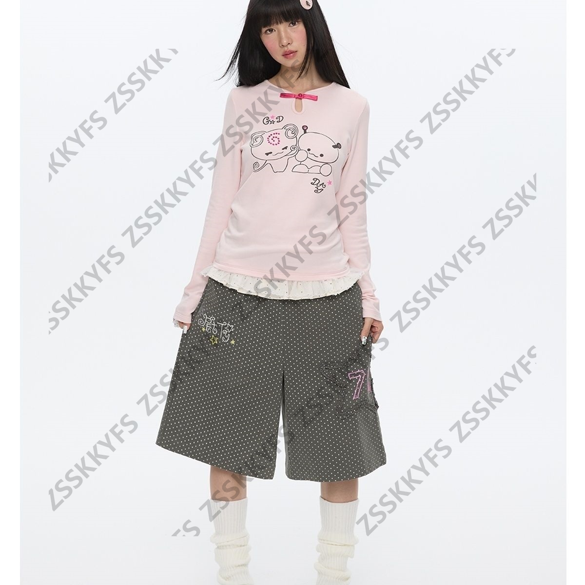 Pantalon japonais Y2k Vintage Goth Punk femme vêtements ample à pois années 2000 Kawaii Harajuku Grunge Emo Capri pantalon été filles chaudes