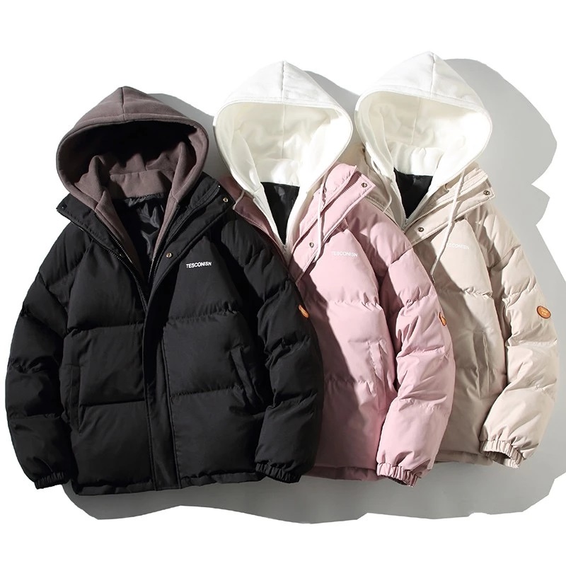 Parka courte à capuche surdimensionnée pour hommes et femmes, manteau en coton rembourré, pardessus décontracté, mode féminine, hiver