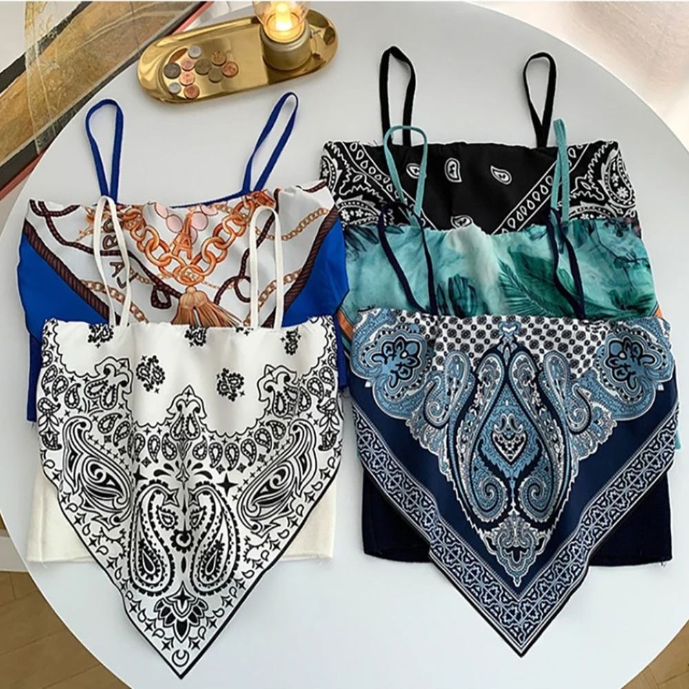 Nouvelle Camisole Rétro 39cm en Coton, Foulard Triangle à Motif Cachemire, Top Tube