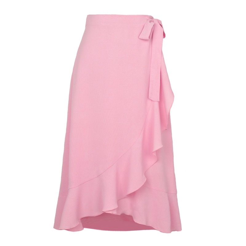 Jupe longue en mousseline de soie pour femmes, à volants, à lacets, couleur unie, taille haute, décontractée, été 2026