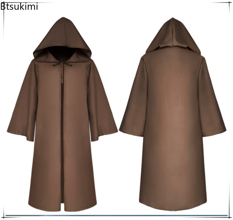 Robe à capuche médiévale pour enfants et adultes, Robe de prêtre moine pour garçon, Costume de Cosplay d'halloween, Cape noire et blanche, tunique de magicien pour hommes, nouvelle collection