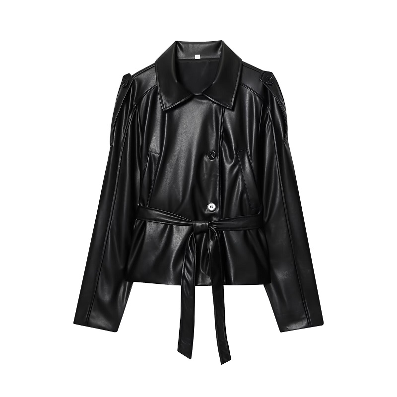 MUJER noir femme Trench manteau Faux cuir recadrée veste femme nouveau en manteaux d'extérieur coupe-vent femme mode vêtements d'extérieur