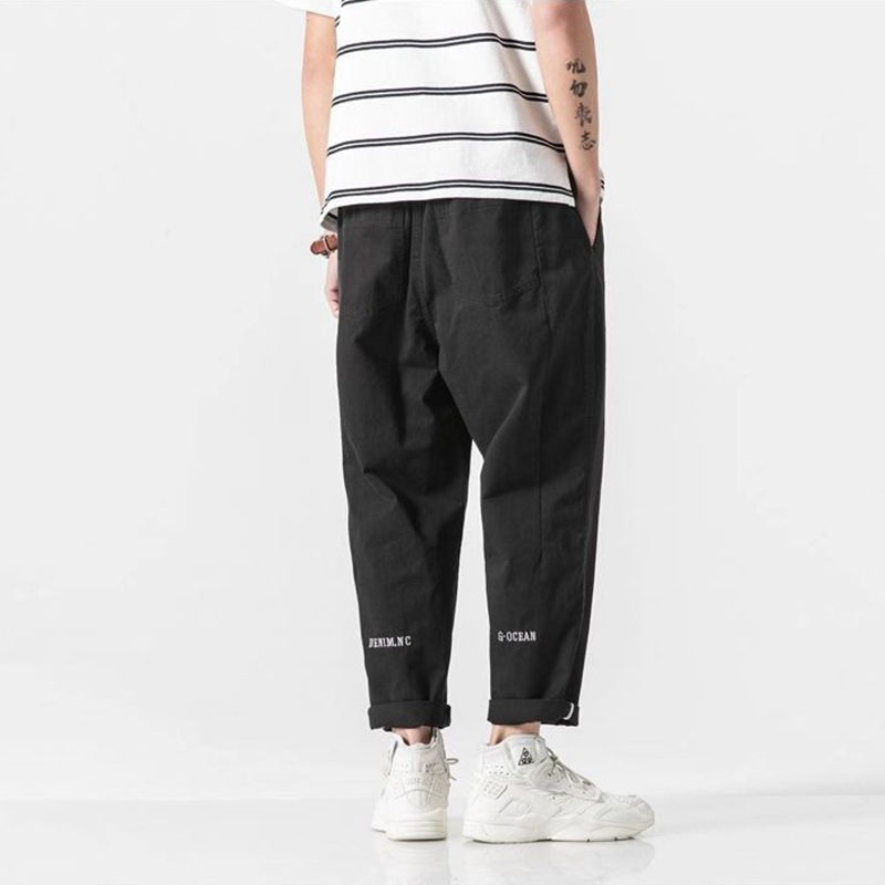100% coton pantalon d'été décontracté avec ceinture hommes droit Baggy cheville longueur Cargo pantalon large jambe pantalons de survêtement mâle Streetwear