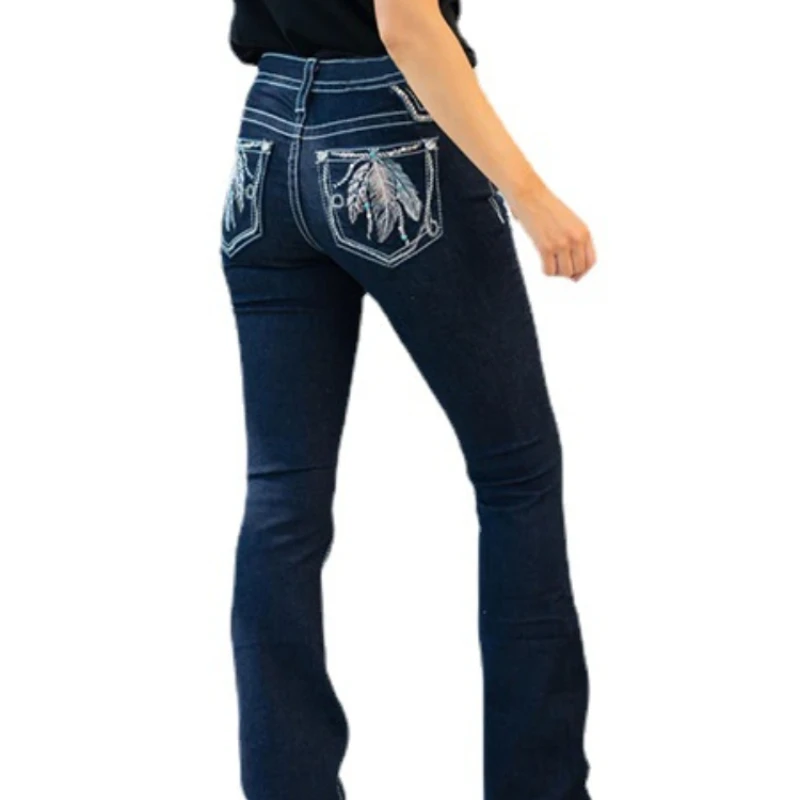 Jean Long en Denim pour Femme, Pantalon Droit, Fjélégant, Slim Fit, Décontracté, Simple, Régulier, Solide, Automne Hiver 2024