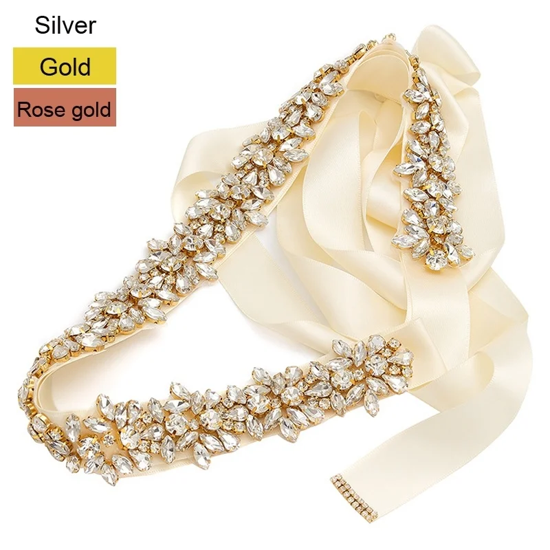 JLZXSY – ceinture en cristal pour robe de mariée, couleur argent, or Rose, faite à la main, luxueuse, ornée de strass