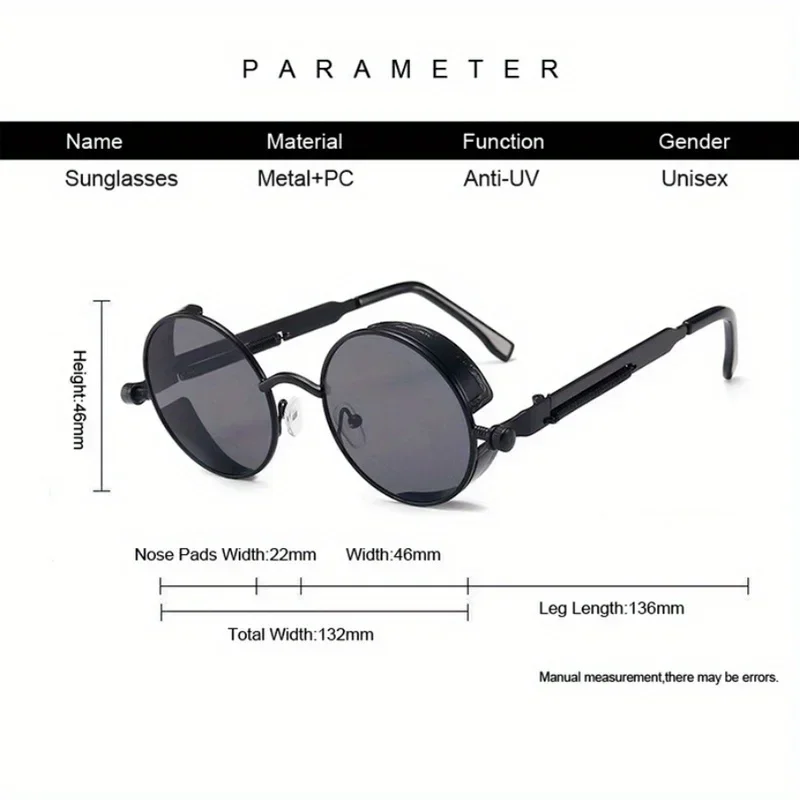 Lunettes de soleil steampunk classiques pour hommes et femmes, monture ronde en métal rétro, lunettes de soleil UV400