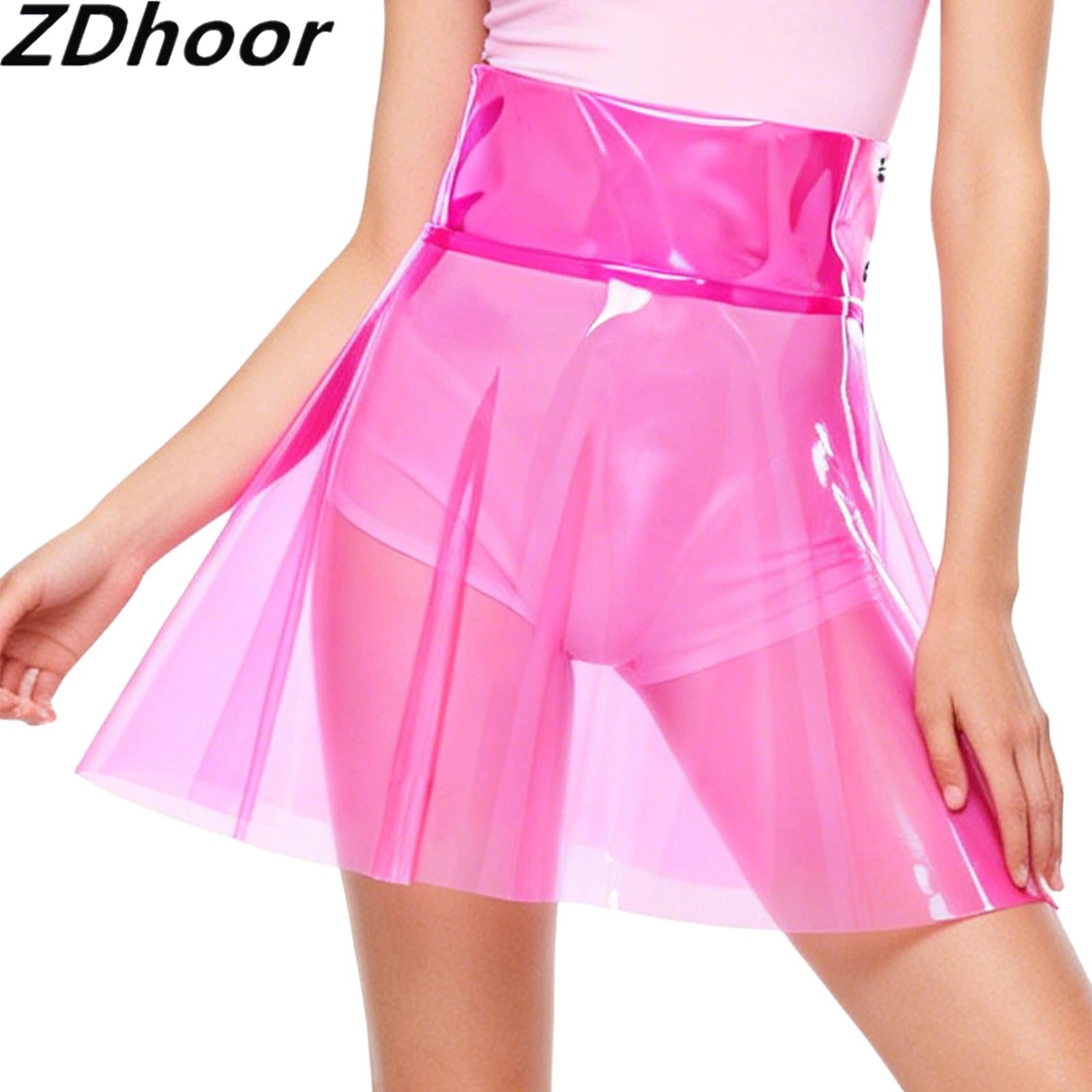 Jupe mini transparente en PVC pour femme, taille haute, plissée, coupe trapèze, idéale pour la plage, les soirées et les festivals