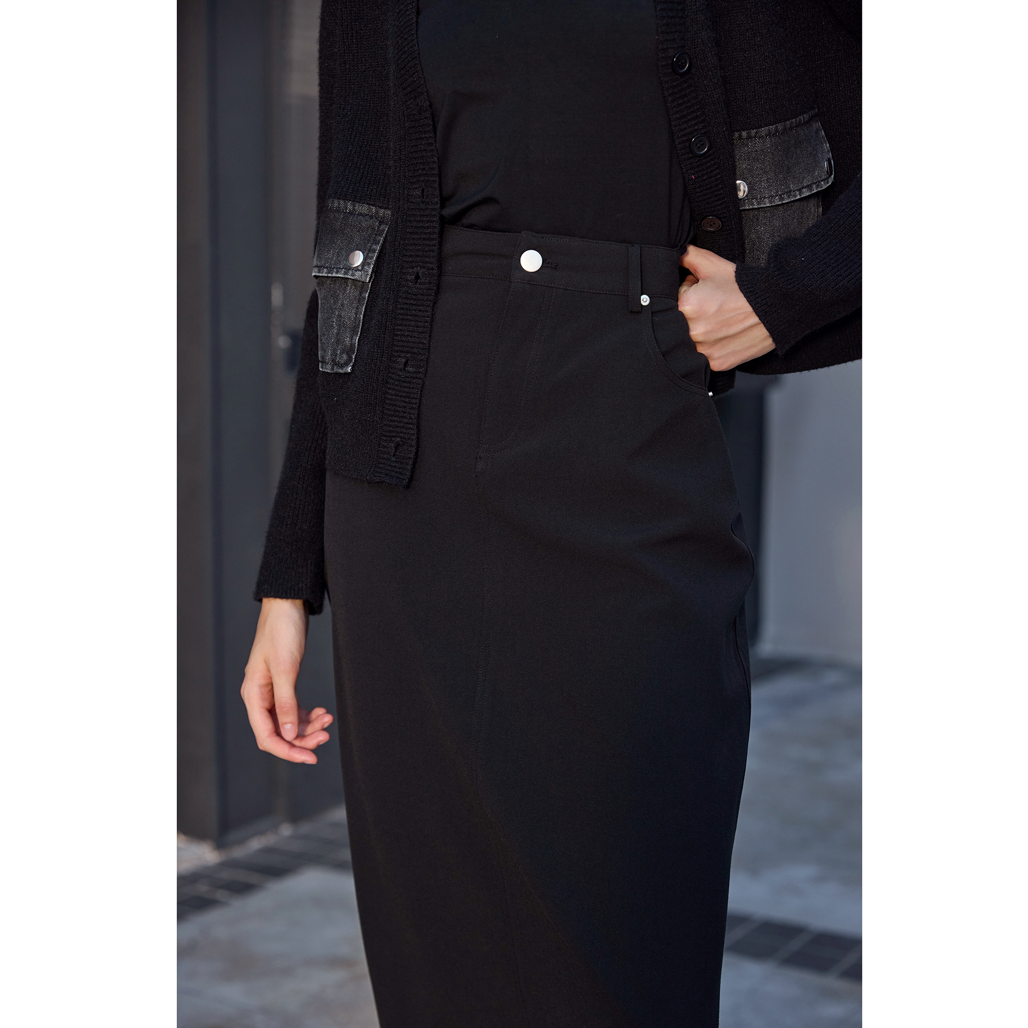 AP femmes 2026 automne et hiver Denim col en v robe tricot Cardigan col montant Modal chemise