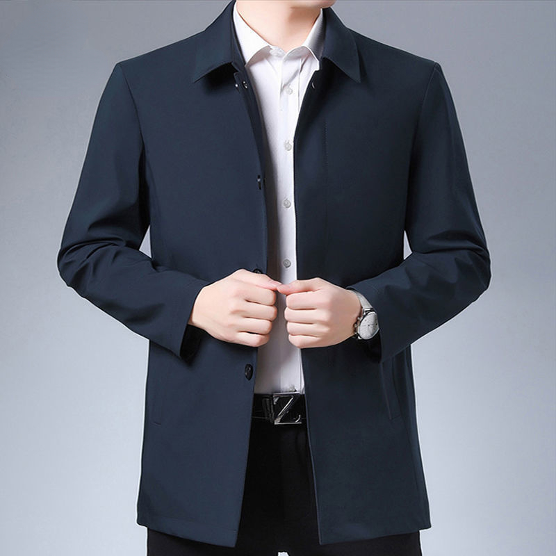 Vestes coupe-vent d'affaires décontractées pour hommes, manteaux de marque de qualité supérieure, Trench-Coat de printemps pour hommes, couleur unie, veste mi-longue pour hommes