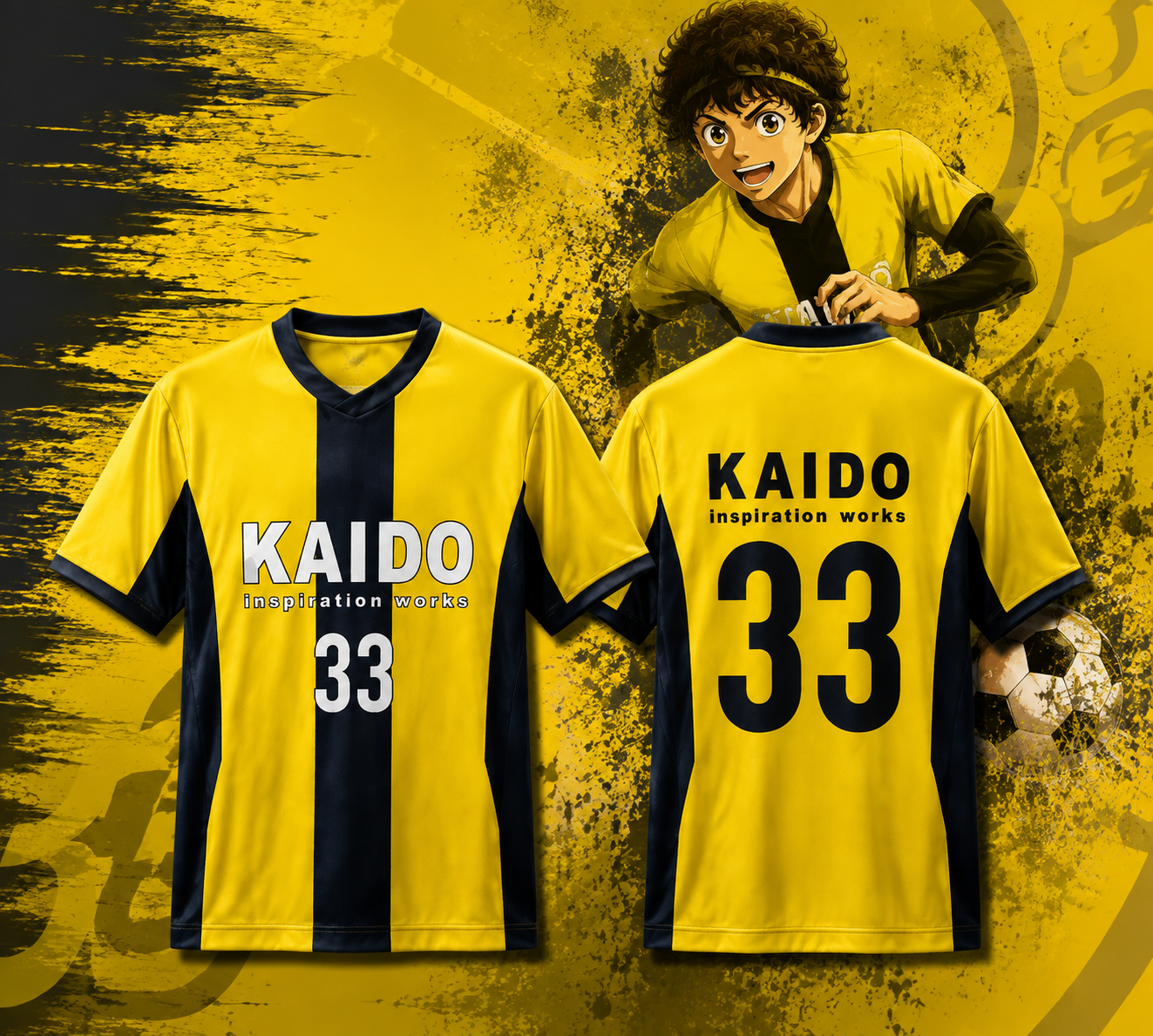 Maillot de football A-Ao d'anime japonais 33 jaune à rayures noires