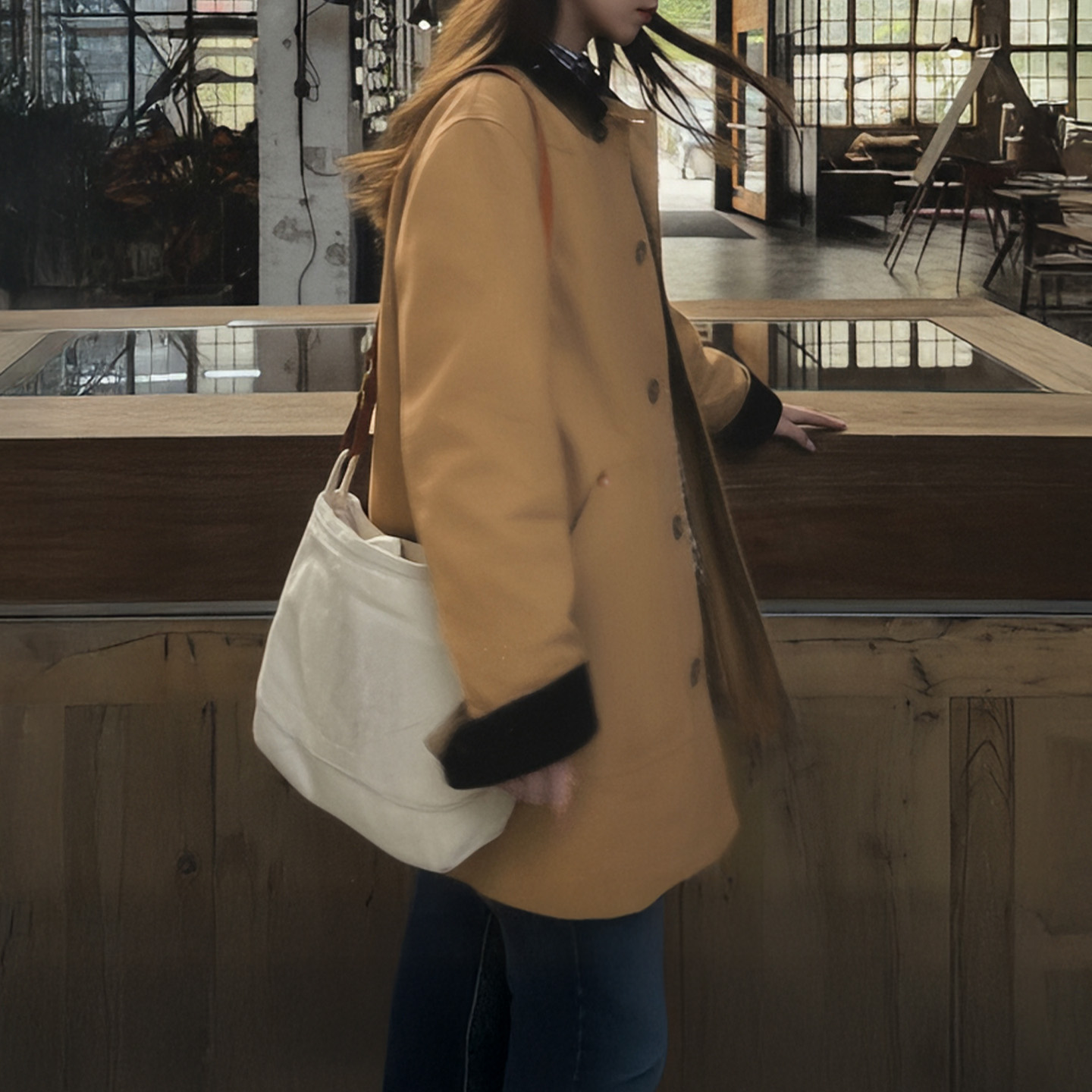 Maden femme kaki mi-longue toile veste col velours côtelé vêtements de travail manteau coupe ample rétro automne hiver vêtements d'extérieur