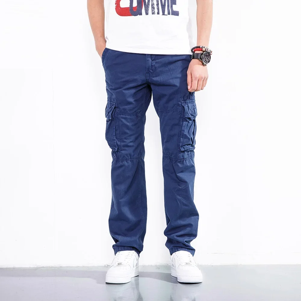 Pantalons décontractés hommes jambe droite coton Cargo pantalon mâle Multi poche travail vêtements de pêche Style militaire été printemps kaki noir