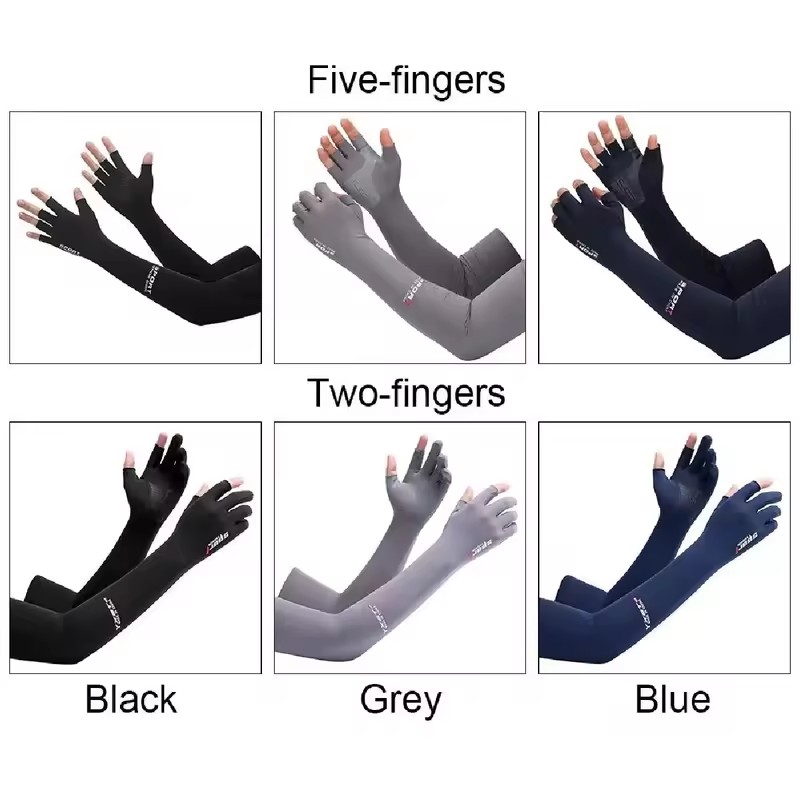 Manches en soie glacée pour femmes et hommes, Protection solaire d'été, pêche, cyclisme, gants respirants à deux doigts, antidérapants, chauffe-bras, manches de conduite