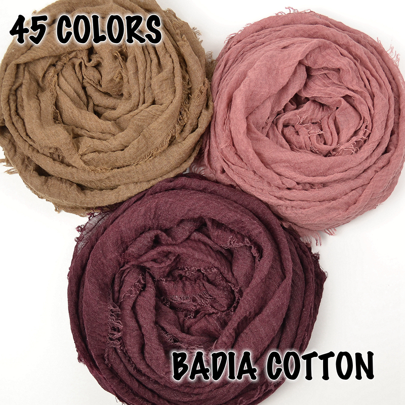 Foulard Hijab en Coton Froissé pour Femme, Uni, Maxi, Voile Musulman Doux et Léger 90*180cm