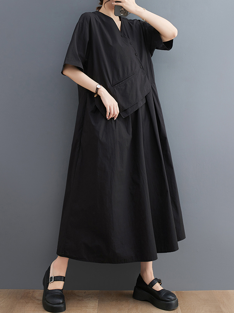Robe longue décontractée kaki vintage patchwork à manches courtes pour femme, style coréen, nouvelle collection été, vêtements élégants 2026