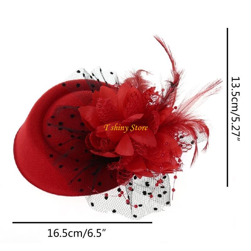 Accessoires de mode pour cheveux : Fascinator pour femme, chapeau de cocktail, chapeau de fête, coiffe de mariage ou d'église avec voile, fleur et plume