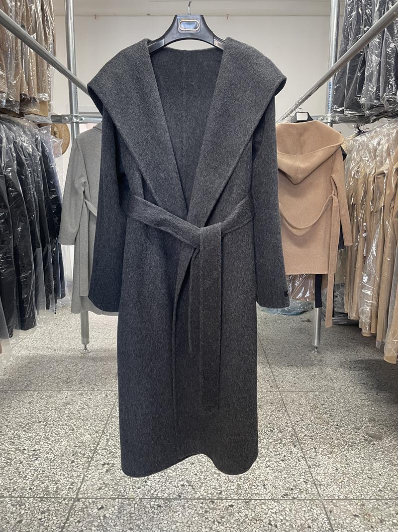 Manteau en laine et cachemire Double face à capuche pour femme, mi-long, automne/hiver, nouveau manteau coréen en laine, grande taille