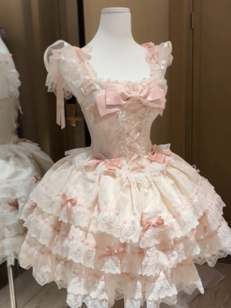 Robe de soirée française élégante pour femmes, Lolita Y2k, Chic, nœud féerique, Vintage, taille fine, dentelle, Bandage, tenues de princesse douces, été