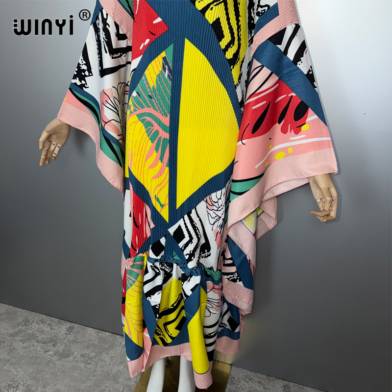 WINYI mode plissée élastique robe ample vacances plage couvrir maxi caftan abaya dubaï robes de soirée de luxe boho robe de soirée