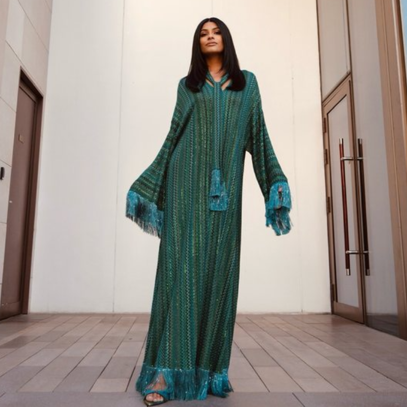 Robe longue tricotée à franges pour femmes, élégante, ample, col en v, manches longues, écharpe, Robes d'été, plage, vacances, nouvelle collection 2025