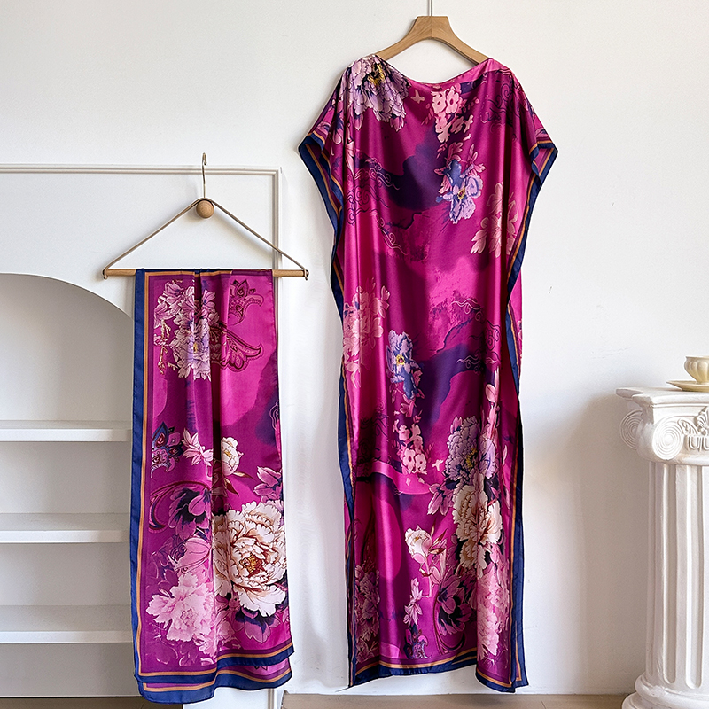 Nouvelle mode Robe d'été avec grande écharpe dubaï turquie caftan musulman ample Abaya femmes africain décontracté Maxi fleur châle Robe