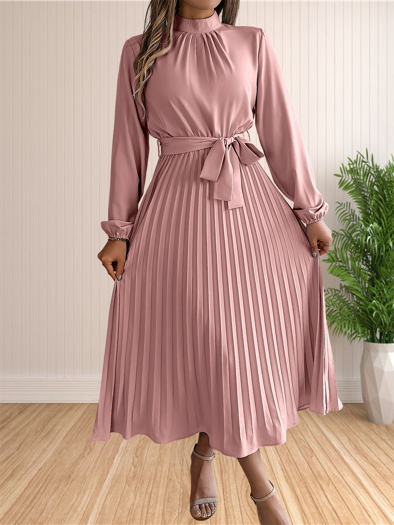 Robes longues d'été pour femmes, élégantes, plissées, manches longues, à lacets, style Boho, portefeuille, ourlet à volants, robe d'été