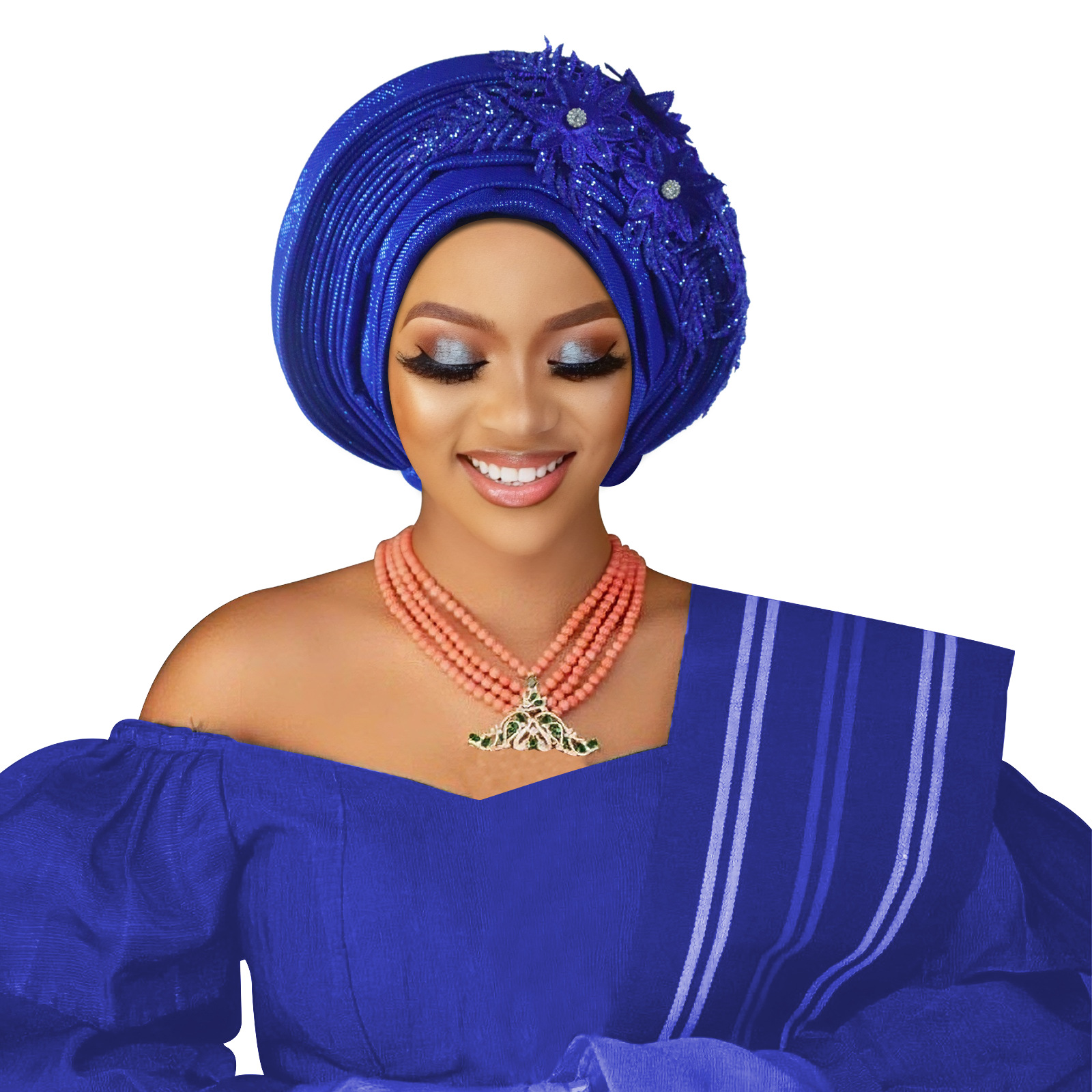 Turban africain pour femme, broderie florale, Gele nigérian, foulard de tête féminin, Geles de mariage, coiffe de fête
