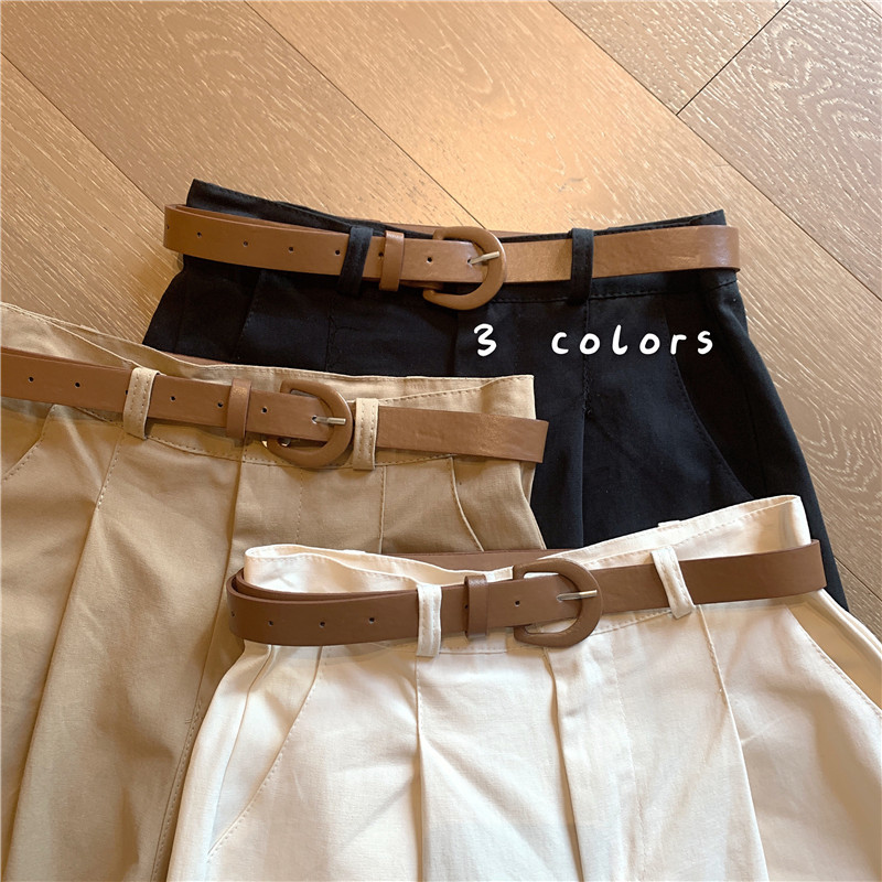 Shorts de travail pour femmes, taille haute, été, coupe large, avec ceinture, kaki, décontracté, en coton, style coréen, uni, avec poches