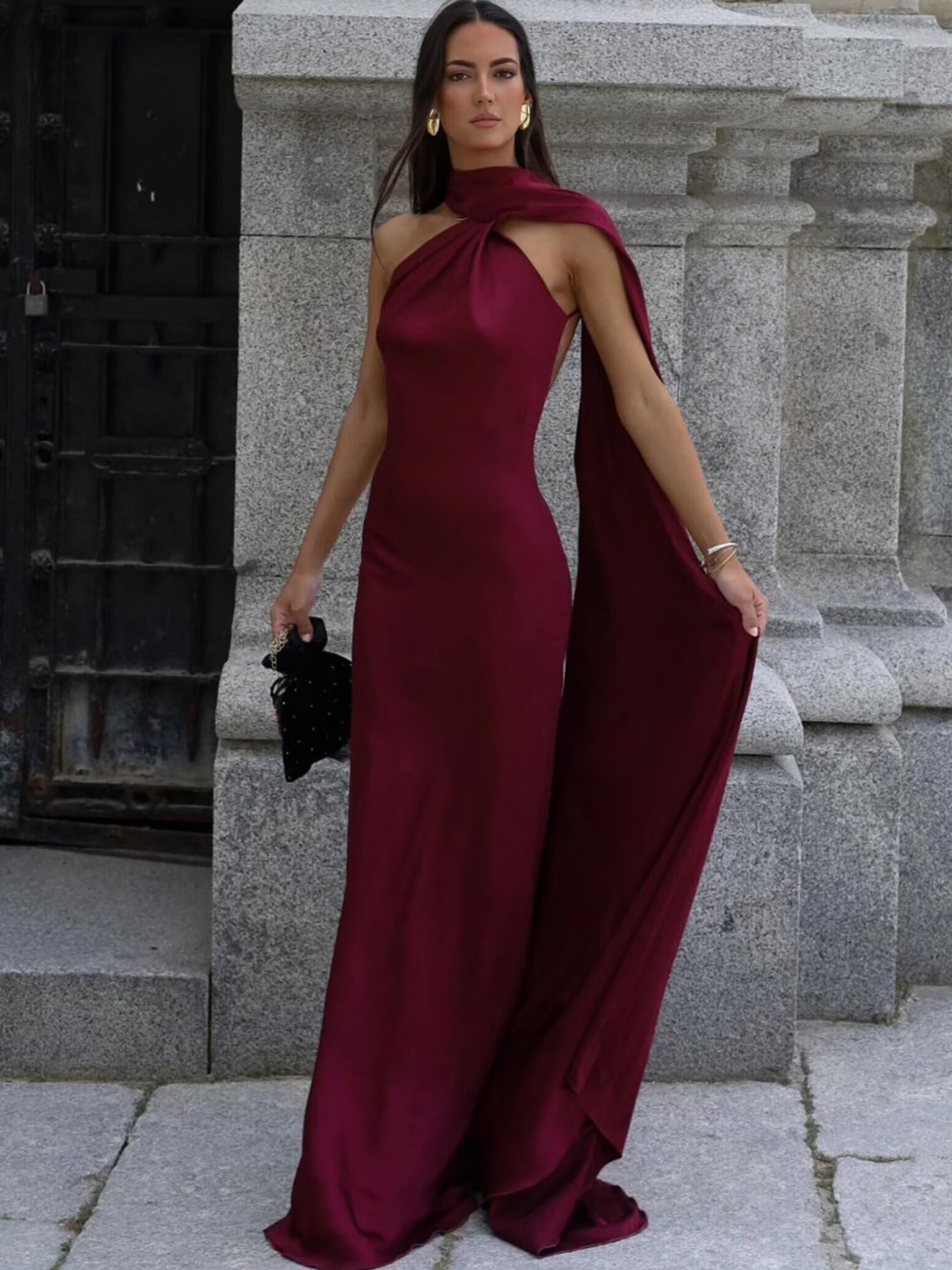 Robe de soirée élégante en satin longue avec ruban pour femme, chic, dos nu, sans manches, nouvelle collection été, couleur unie