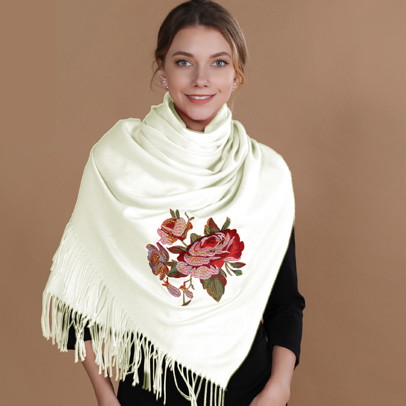Hiver nouveau chaud cachemire écharpe femmes broder pivoine Pashmina couverture épais châle foulard mode Bufanda Echarpe Poncho