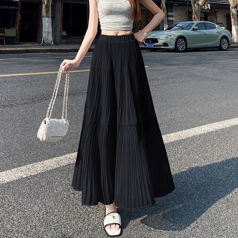 Printemps été femmes jupes Vintage taille haute élastique Patchwork blanc noir Chic longue gâteau a-ligne jupe jupes longues pour les femmes
