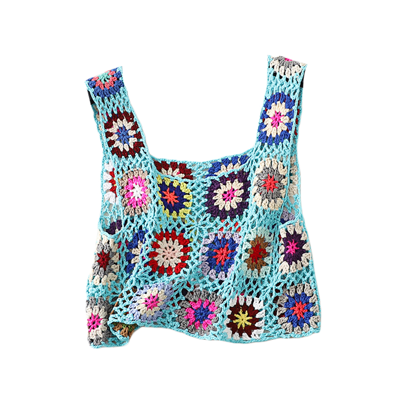 Lamuusaa Crochet haut court y2k femmes broderie florale évider sans manches tricoté réservoirs gilet 2000s vêtements été maillots de bain