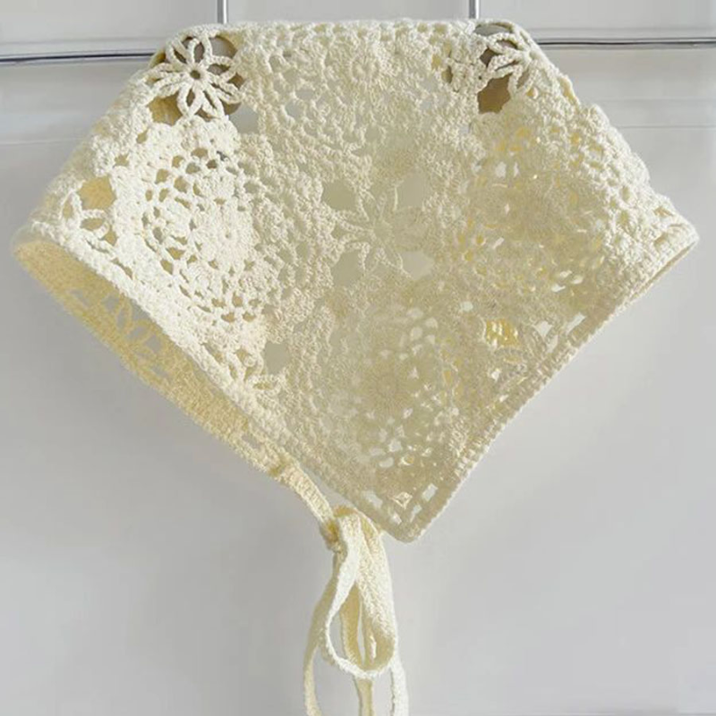 Foulard triangulaire en crochet pour femme, fait main, en dentelle, style japonais, tricoté ajouré, style champêtre doux, accessoires pour cheveux